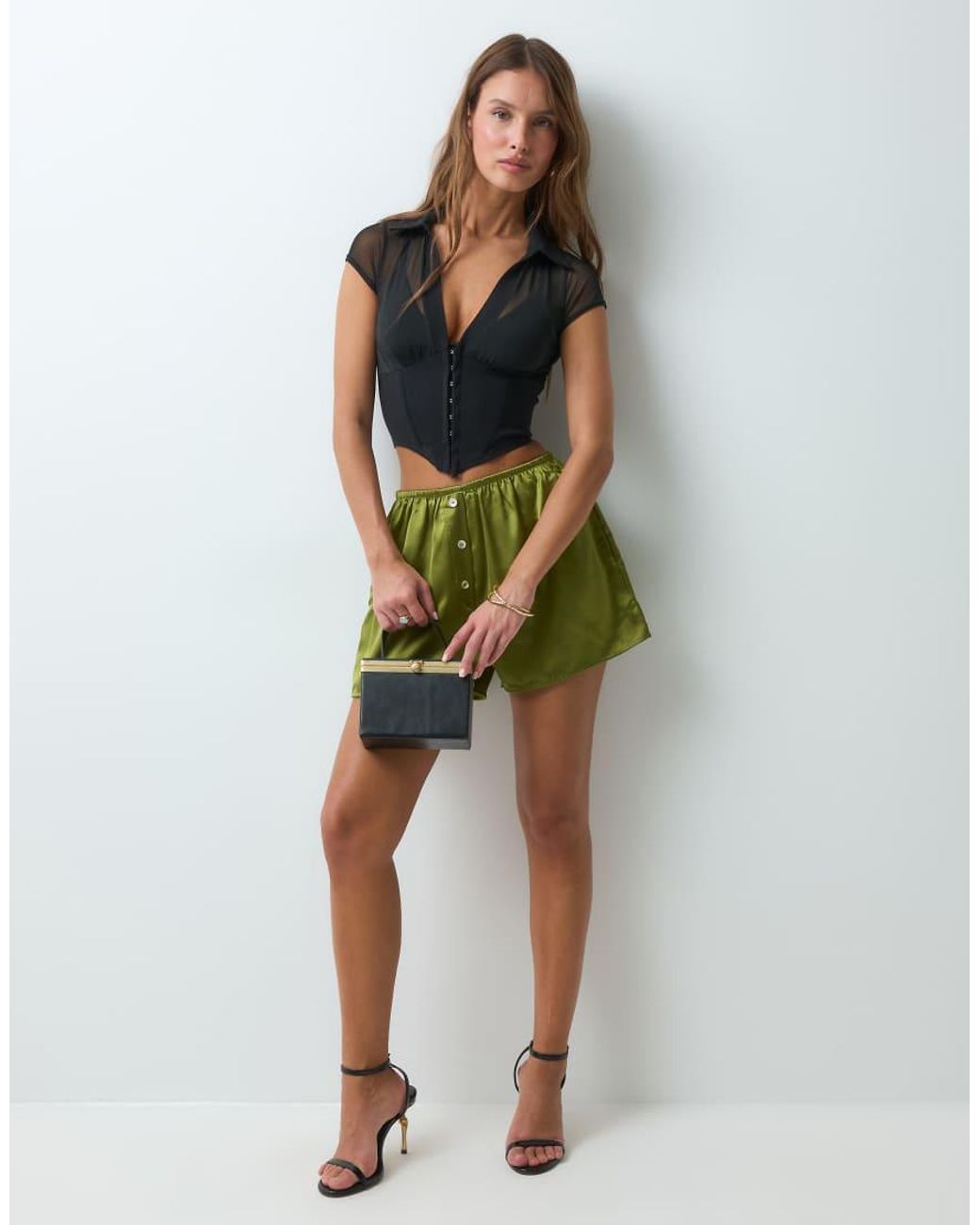 ASOS Blue Mesh Corset Top With Bengaline Hook-and-eye Waist