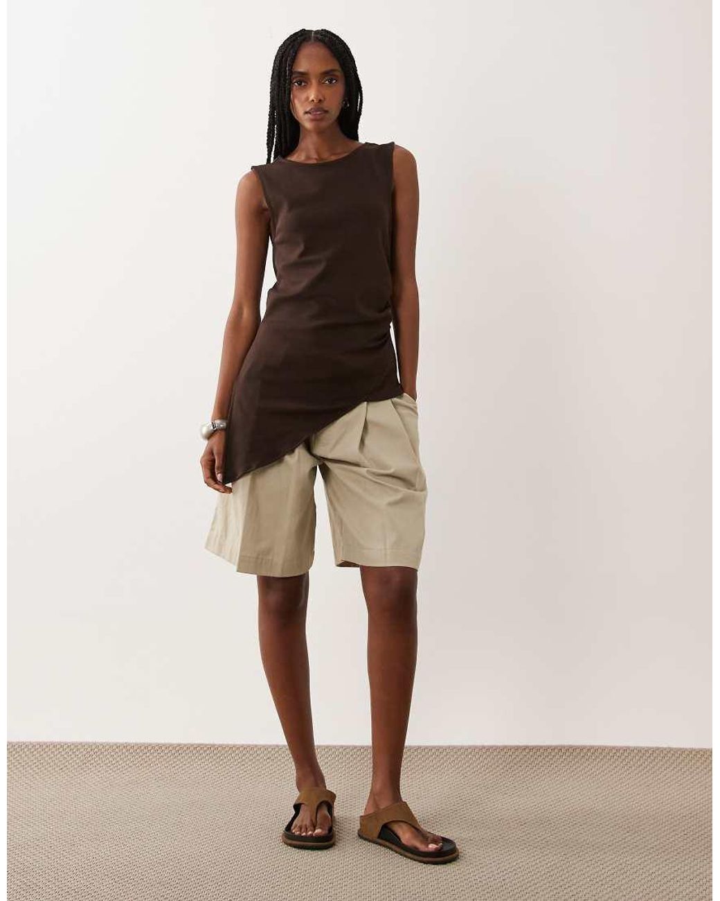 Jdy Brown Asymmetric Hem Top