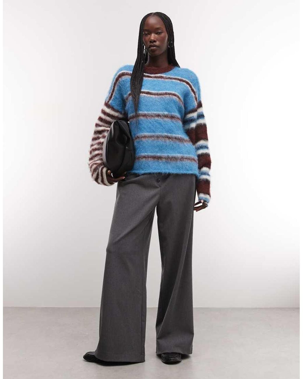The Ragged Priest Blue Oversized Fluffy Mix Match Stripe Jumper