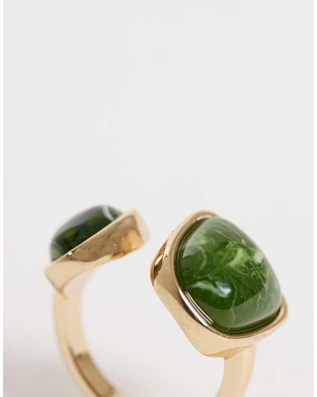 ASOS Metallic Ring With Green Double-stone Design