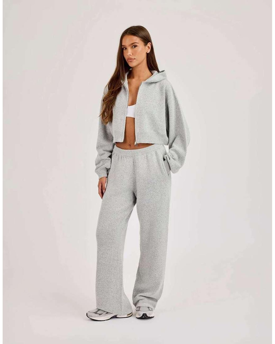 CERNUCCI Gray Knitted Logo Cropped Zip Hoodie