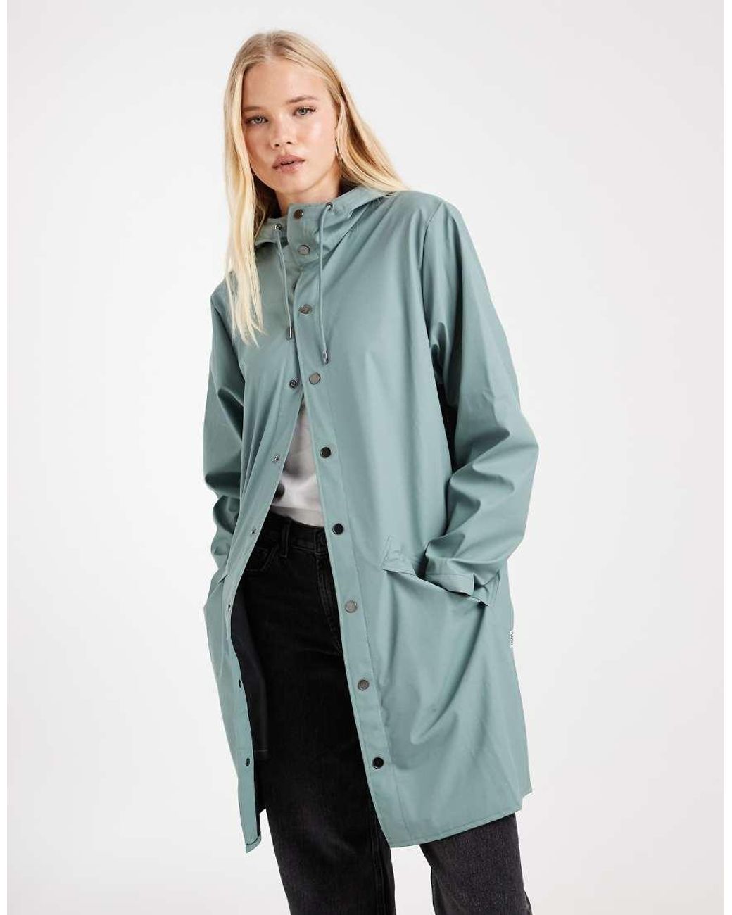 Rains Blue 12020 Waterproof Hooded Long Jacket