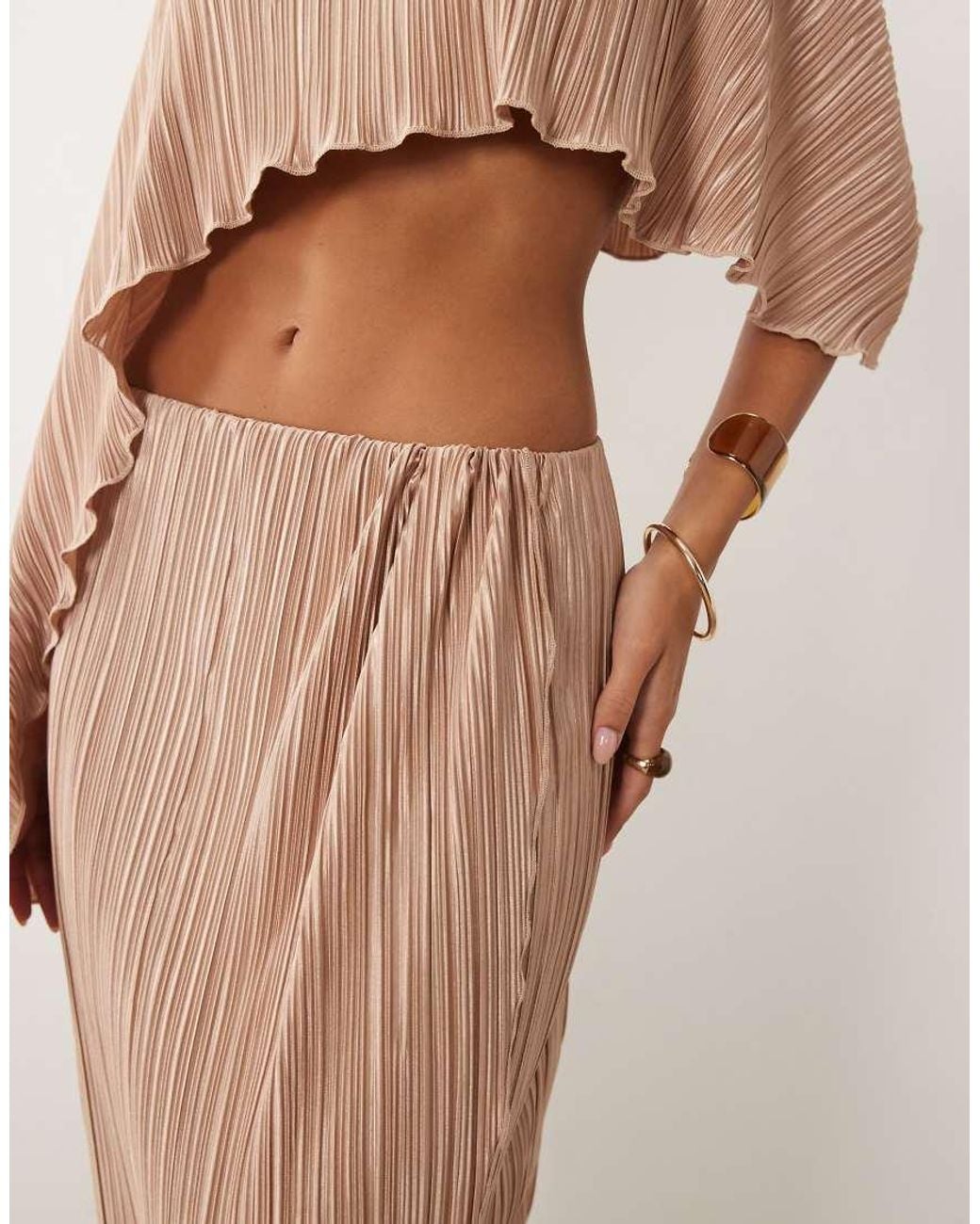 ASOS Natural Plisse Co-Ord Sarong Style Wrap Midi Skirt