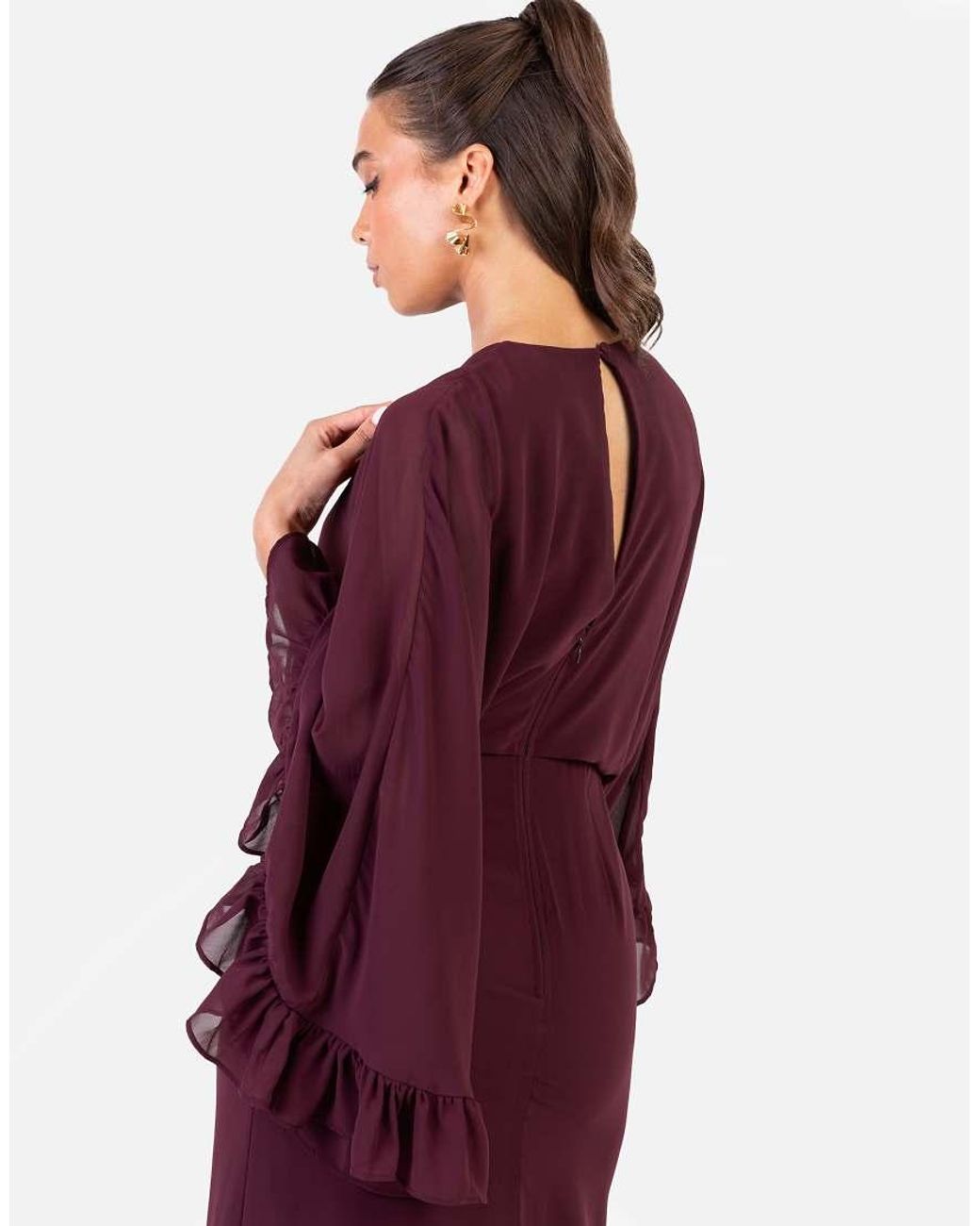 ANAYA Red Oversized Sleeve Round Neck Ruffle Maxi Dress