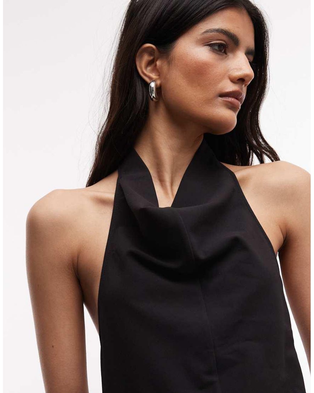 Weekday Black Drape Backless Top With Metal Clasp