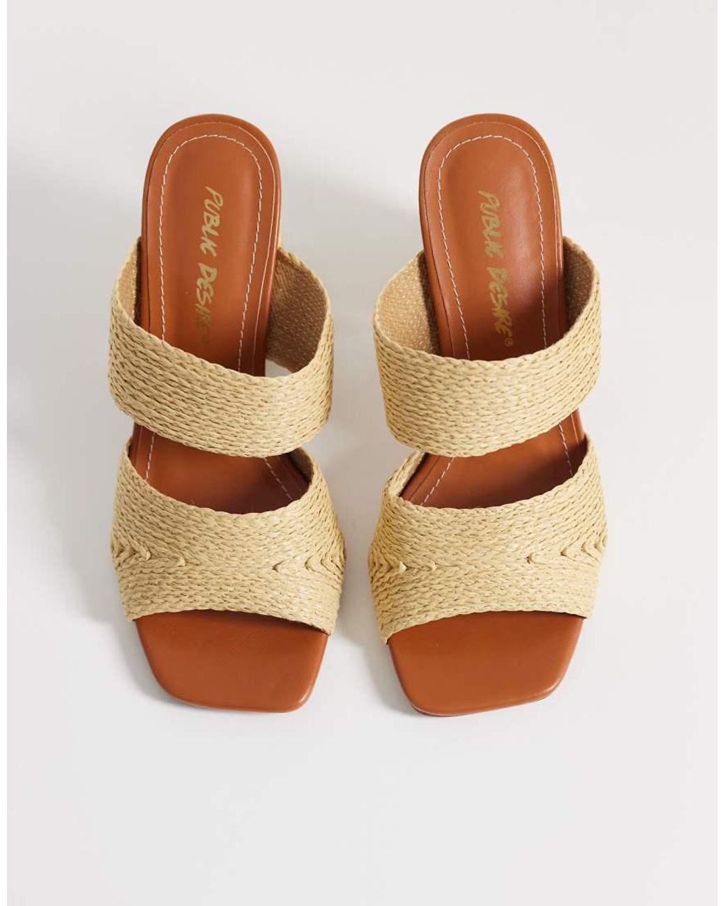 Public Desire Natural Milo Raffia Heeled Mule Sandals