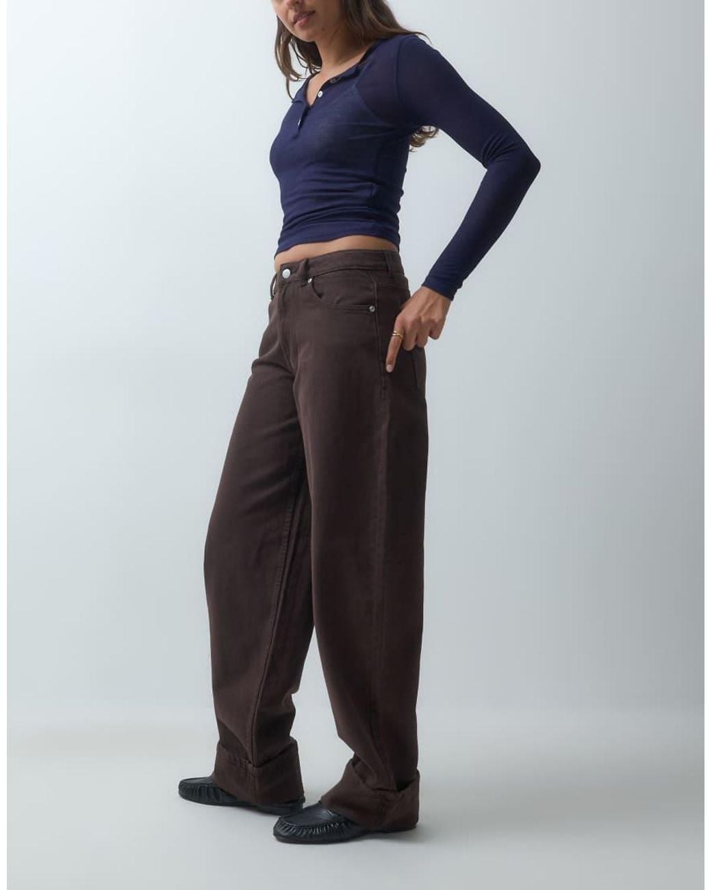 Vero Moda Blue Fonda Mid Rise Barrel Leg Jeans With Turn Up