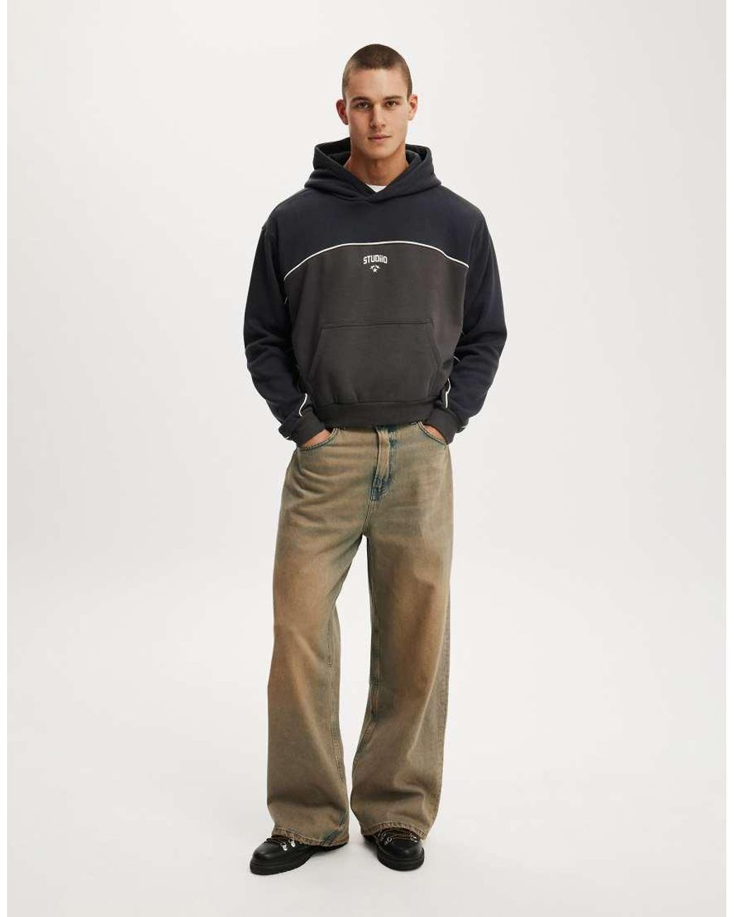 Cotton On Gray Cropped Fit Graphic Hoodie for men