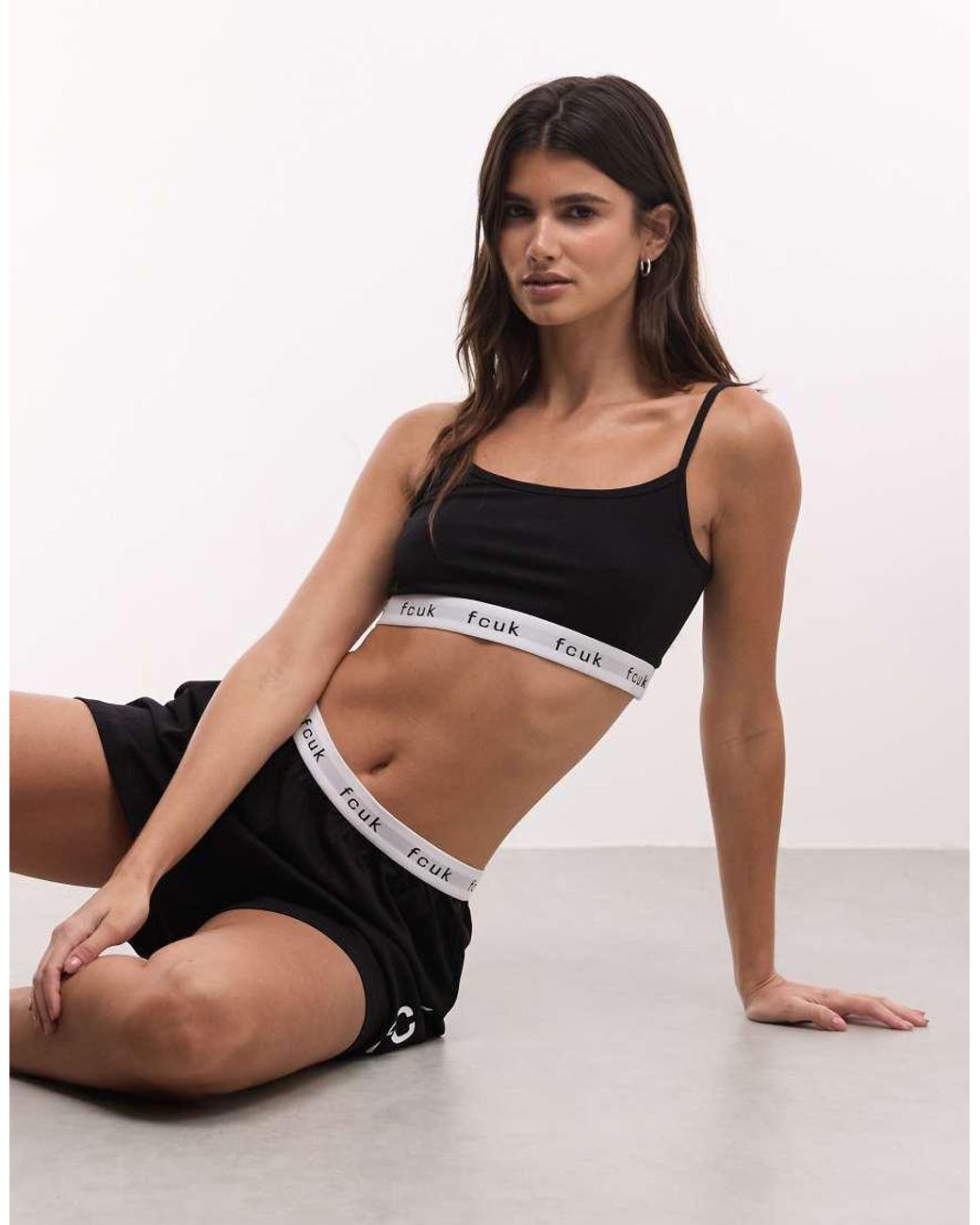 French Connection Black Fcuk Waist Band Logo Pyjama Set On