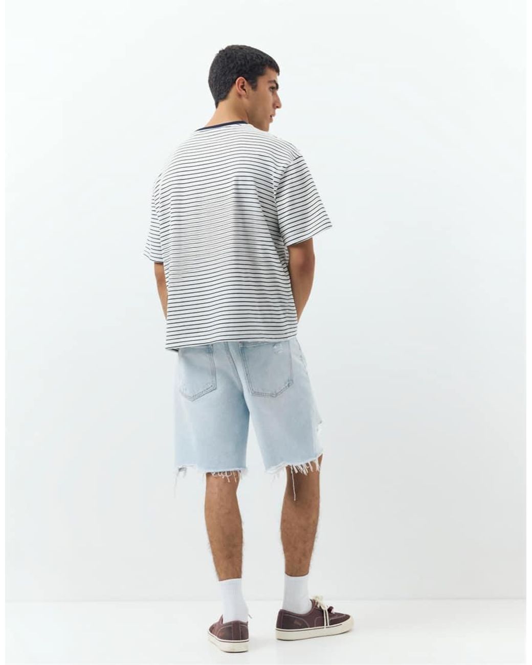 Pull&Bear Blue Straight-leg Denim Bermuda Shorts for men
