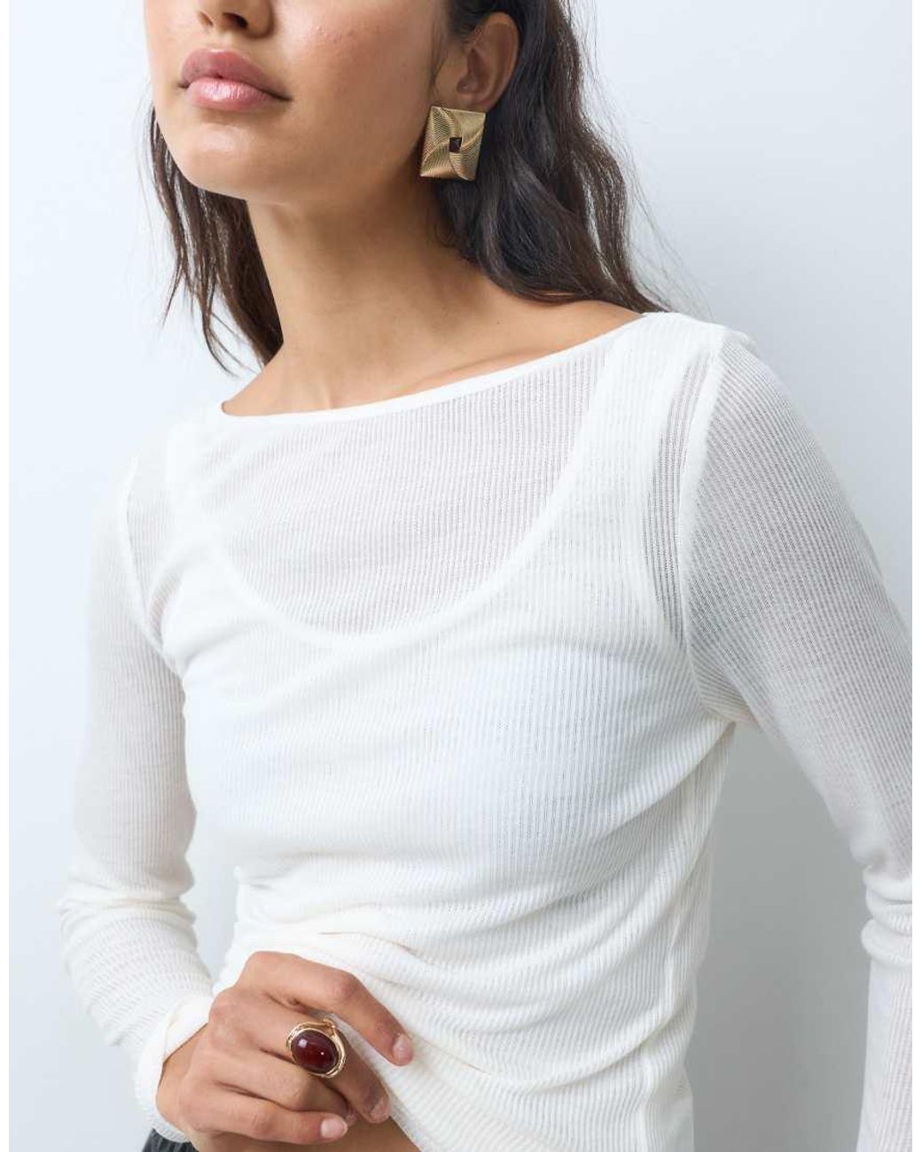 Abercrombie & Fitch Gray Sheer Long Sleeve Layered Top