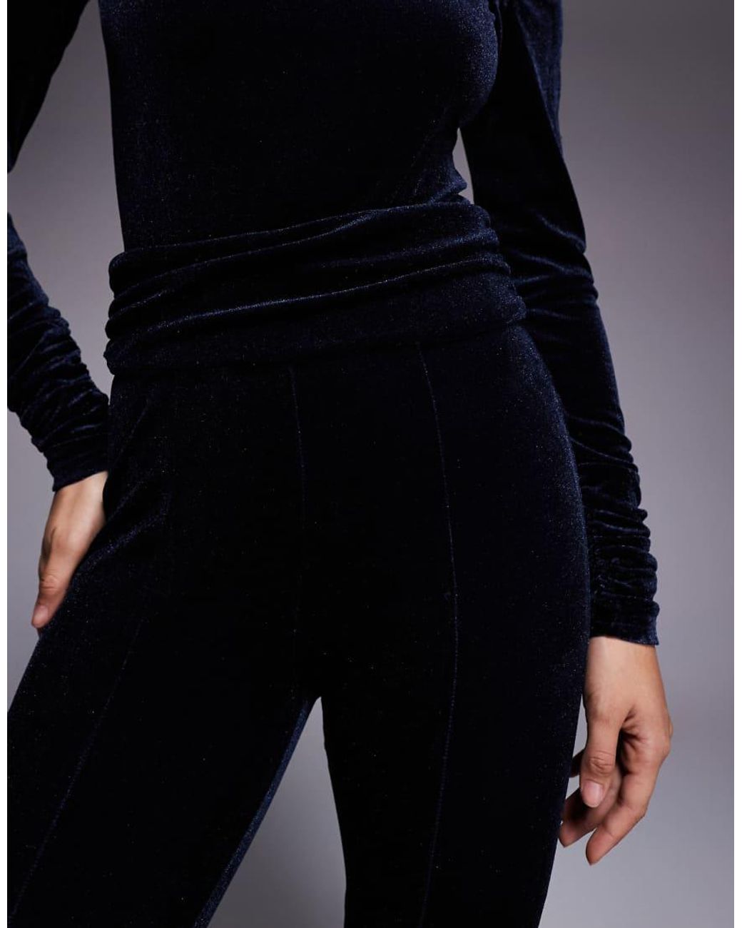 Ruched & Ready Blue High Rise Sculpting Velvet leggings