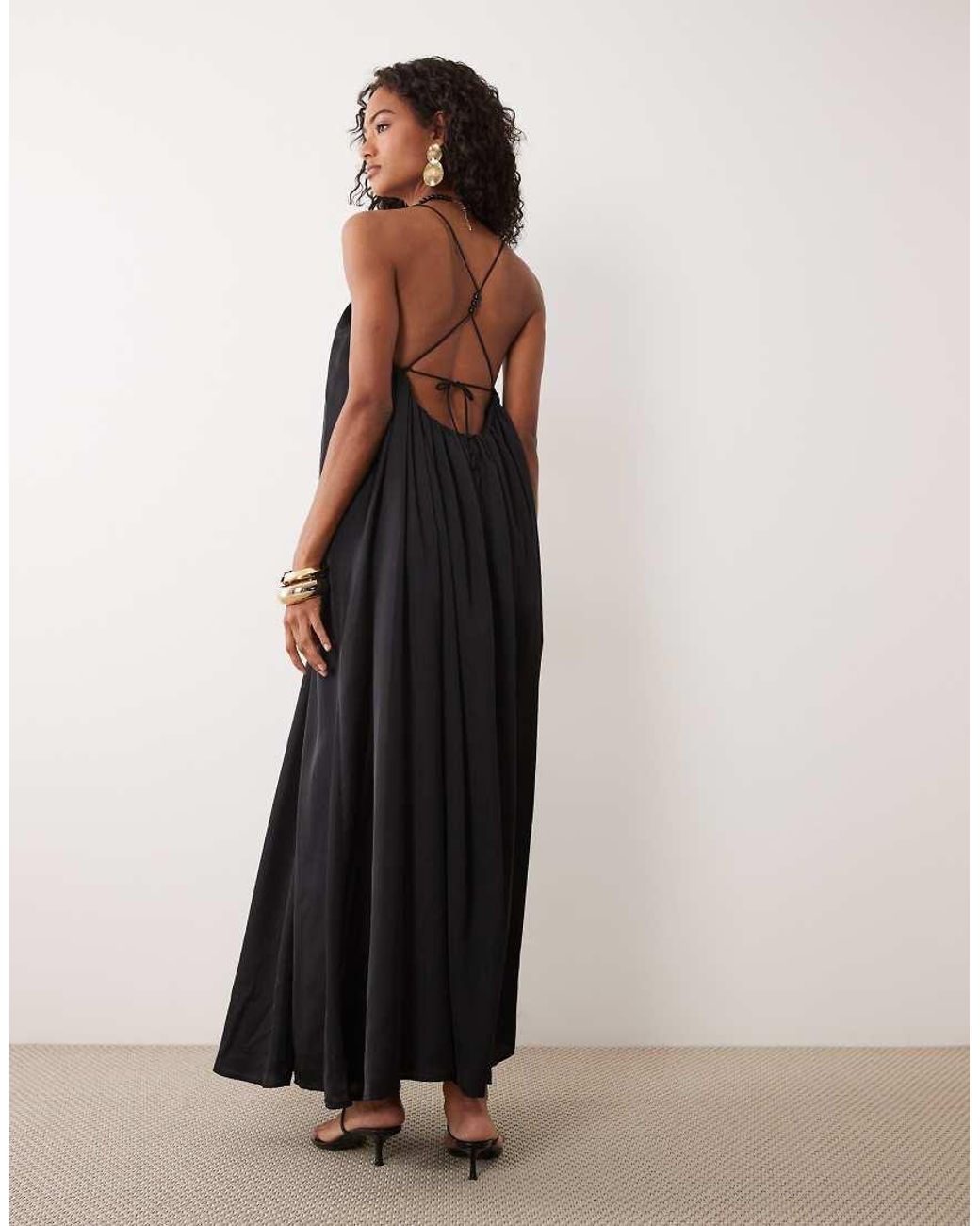 ASOS Black Trapeze Scoop Neck Full Hem Maxi Dress With Bead Back Detail