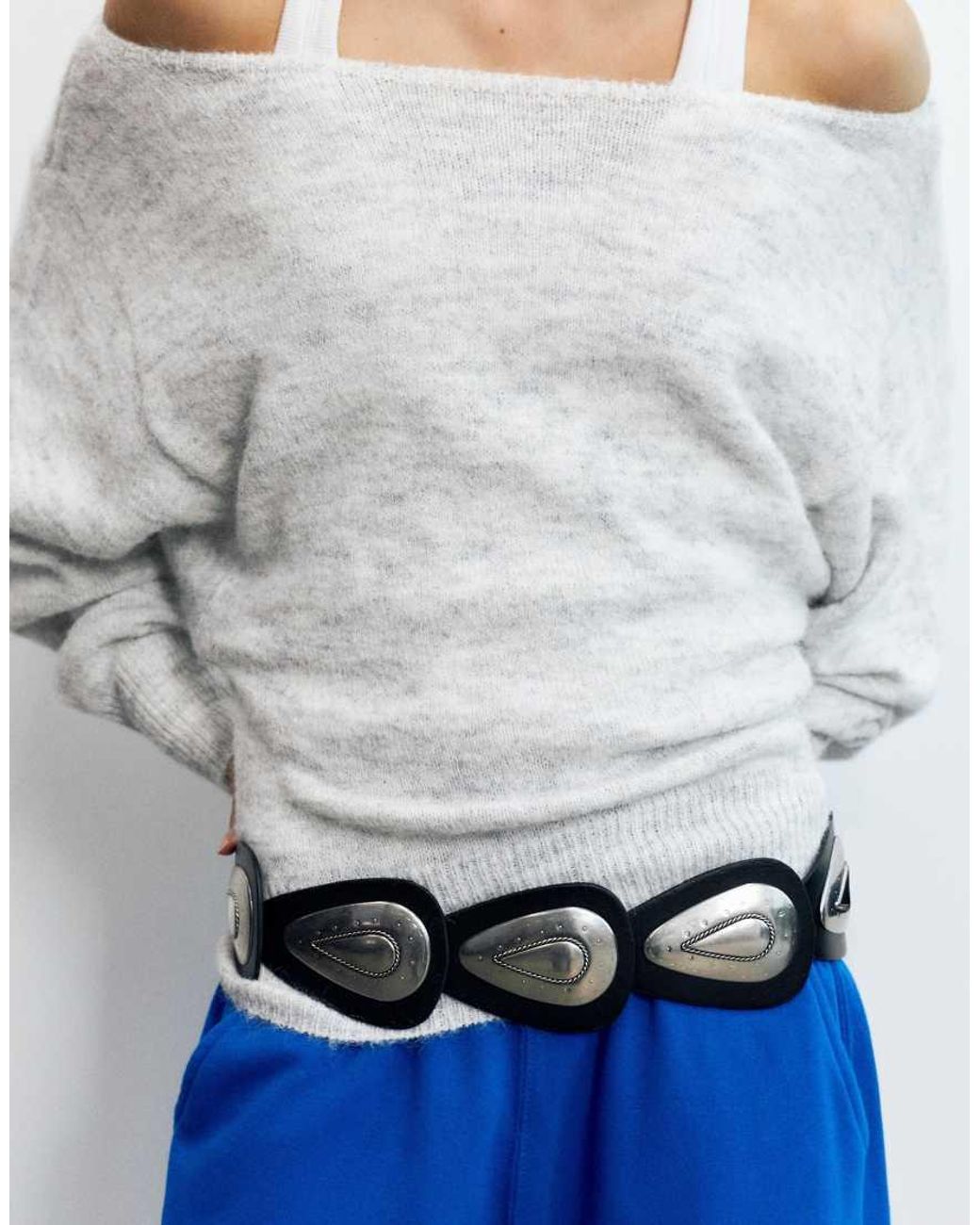 Pull&Bear White Regular Fit Boat Neck Jumper