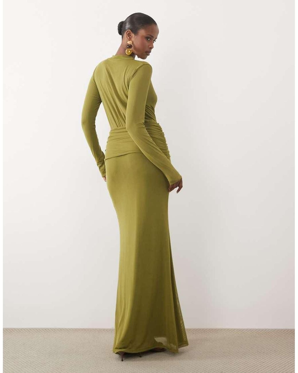 ASOS Green Super Plunge Draped Front Maxi Dress
