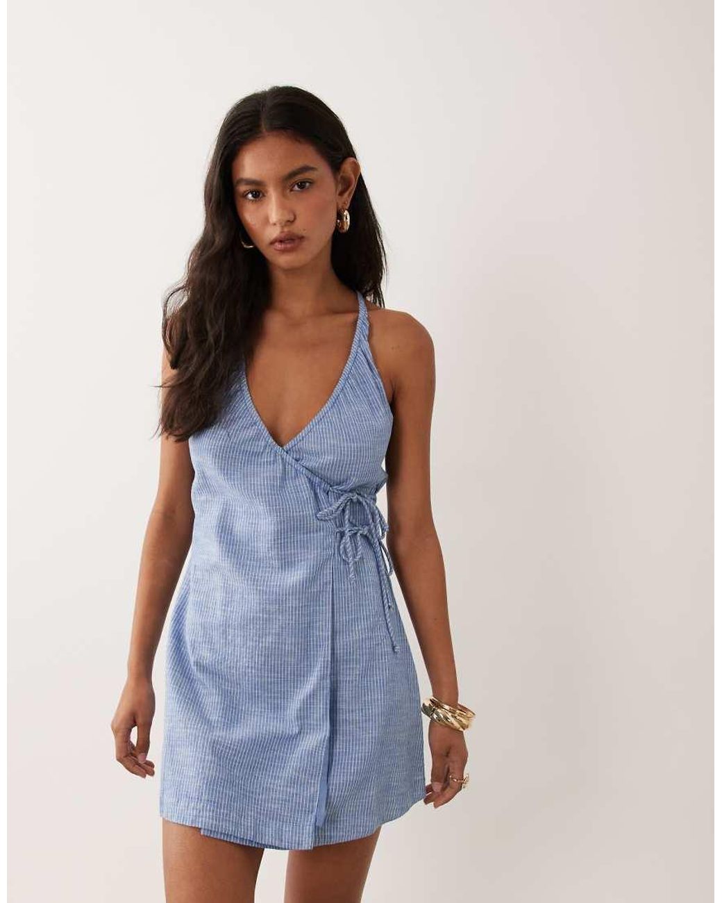 Cotton On Blue Isabelle Wrap Halter Mini Dress