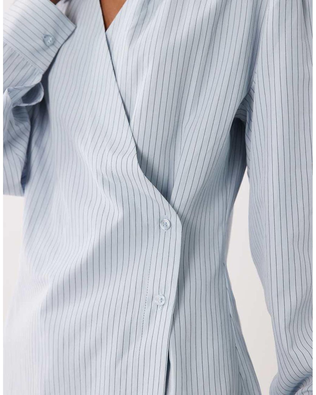 ASOS Blue Wrap Shirt With Cocoon Sleeve