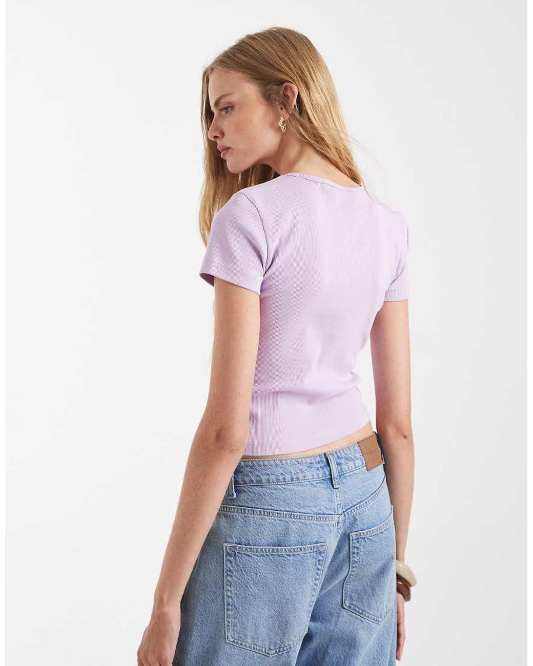 Vero Moda Purple Ribbed Round Neck T-shirt