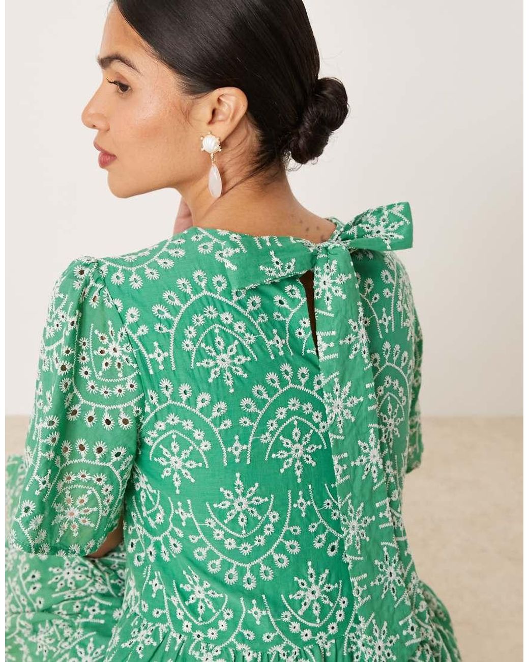 Lovedrobe Green Angel Sleeve Tie Back Smock Mini Dress