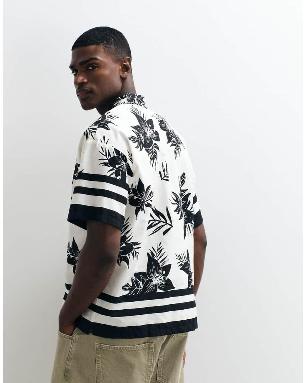 ADPT White Oversized Revere Collar Shirt With Floral Print for men