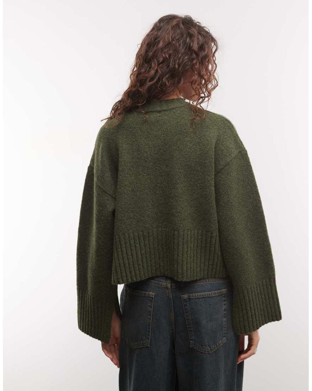 Monki Green Relaxed Crew Neck Jumper
