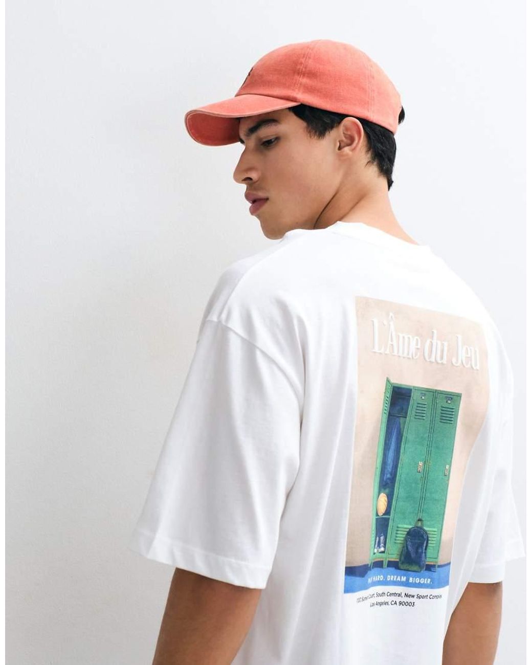 ASOS White Boxy Oversized T-Shirt With Locker Room Back Graphic for men