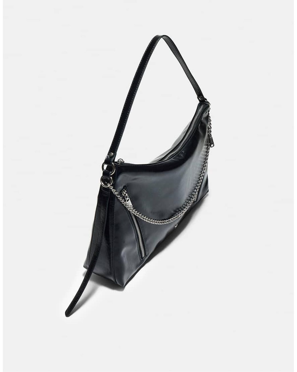 Stradivarius Black Shoulder Bag With Chain And Zips
