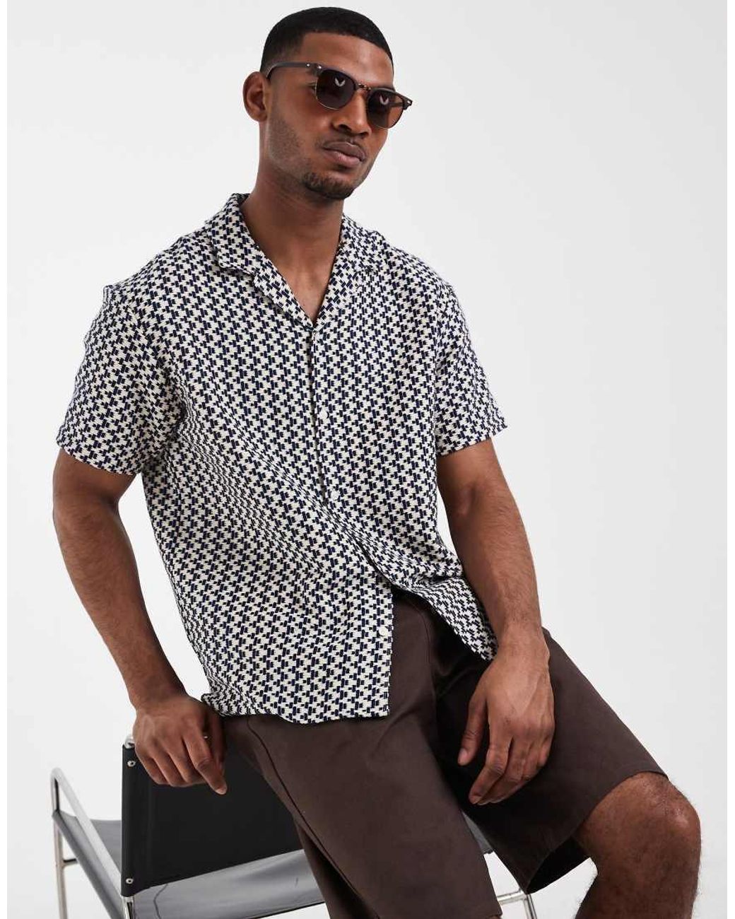 Jack & Jones Gray Textured Print Shirt for men