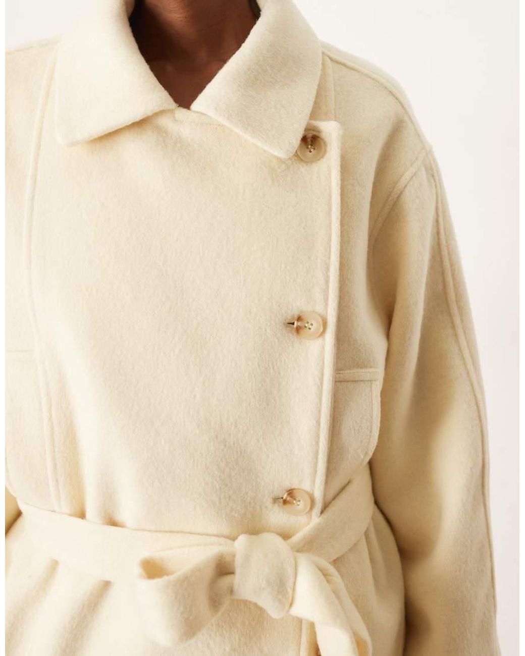 ASOS Natural Wool Blend Short Trench Coat With Low Belt