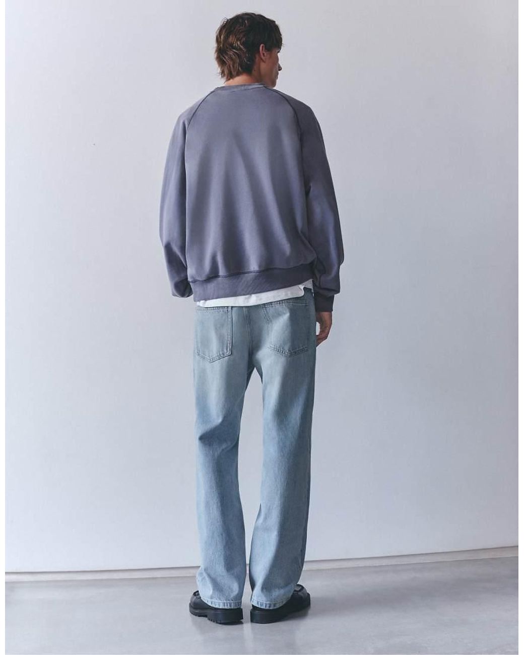 Pull&Bear Blue Boston Round Neck Sweatshirt for men