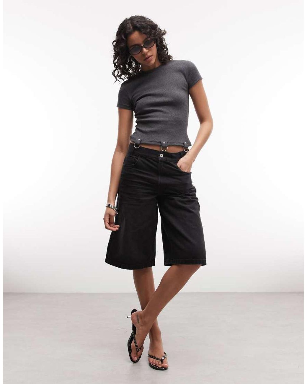 The Ragged Priest Gray Baby Tee With Buckles