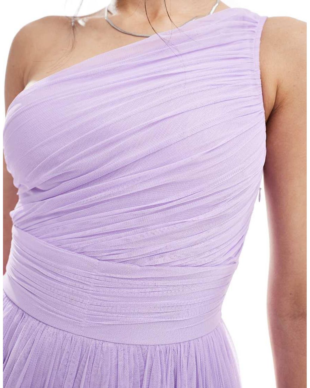 LACE & BEADS Purple Bridesmaid One Shoulder Maxi Dress