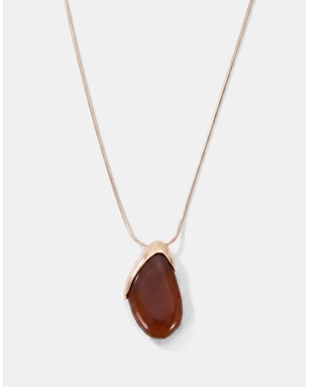 ASOS White Long Necklace With Burgundy Resin And Metal Pendant