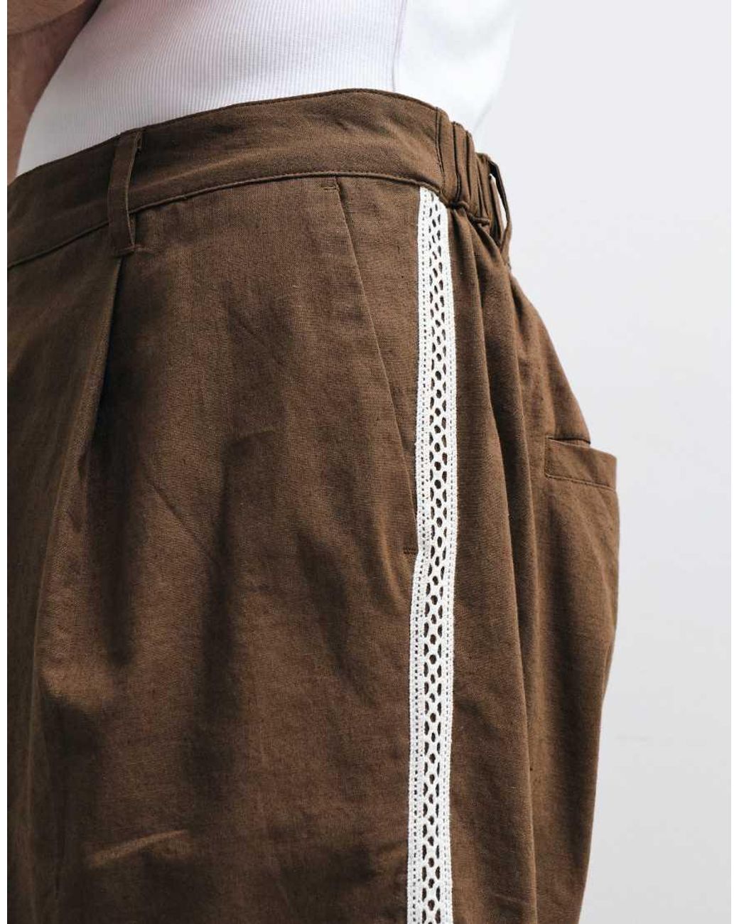 ASOS COLLECTIVE White Cotton Woven Trim Shorts With Linen for men
