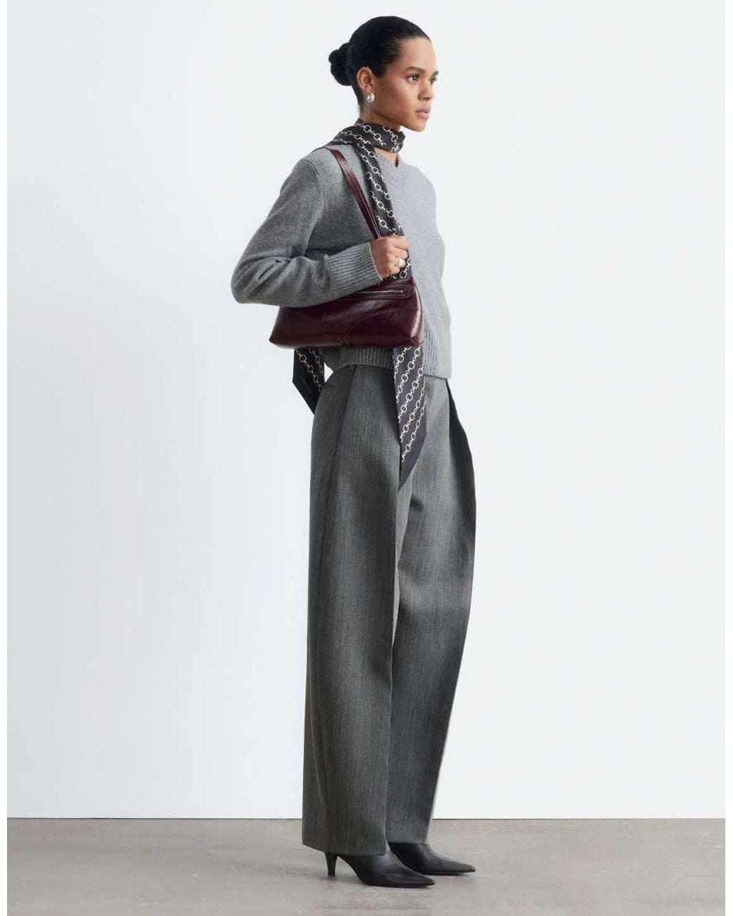 & Other Stories Gray V-neck Knitted Jumper With Wool