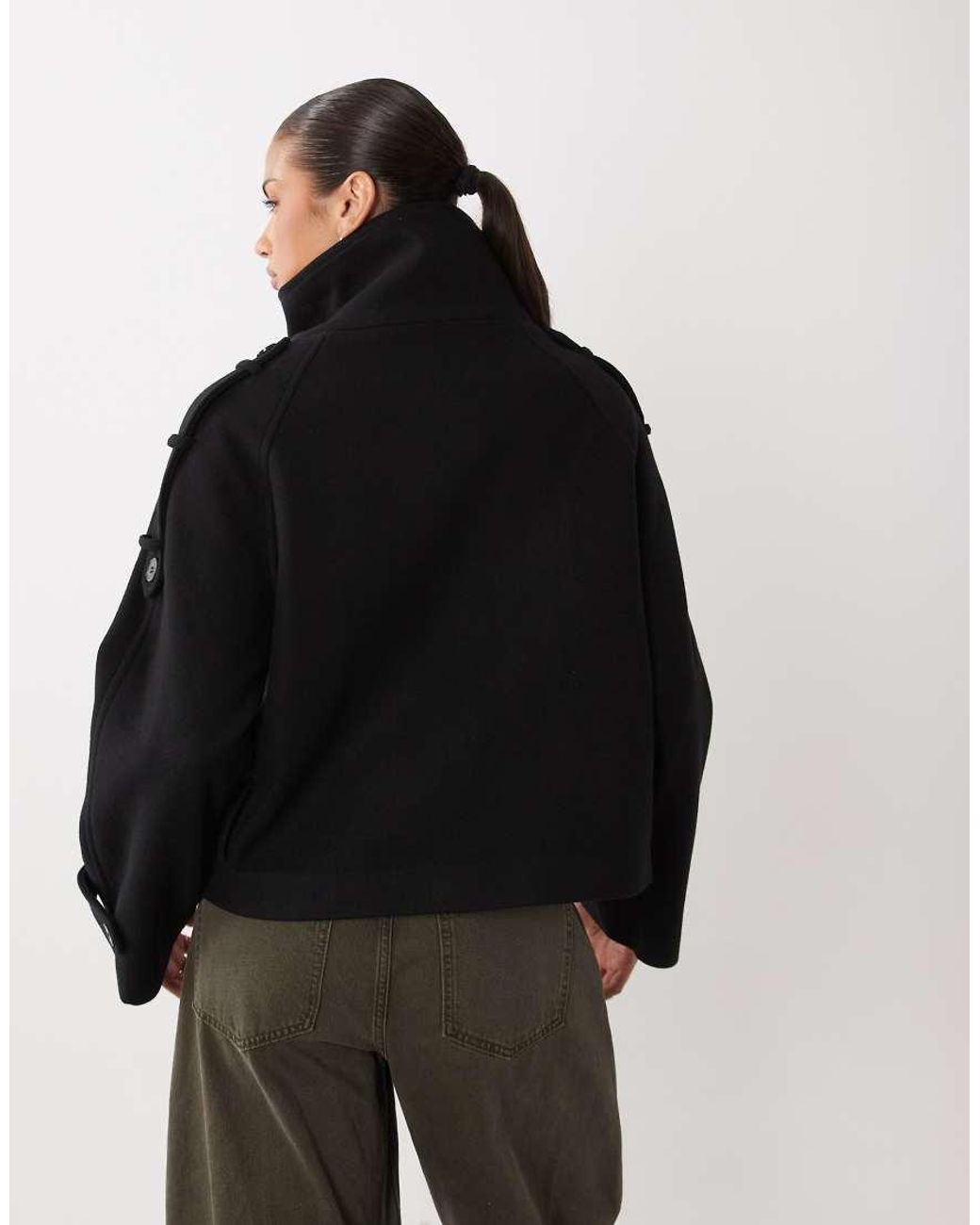 Gina Tricot Black High Neck Short Jacket With Wool