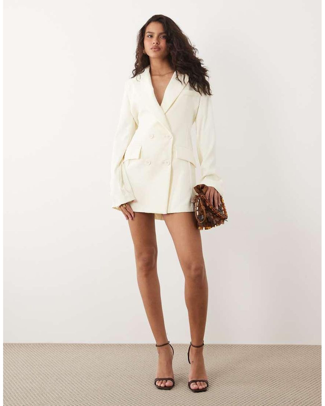 SNDY'S Natural Tailored Wrap Belted Drape Detail Blazer Mini Dress