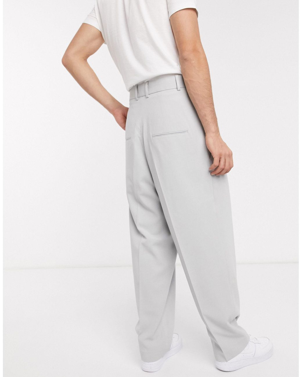 Mens Clothing Trousers ASOS High Waisted Balloon Wool Mix Twill Suit Trousers in Grey for Men Grey Slacks and Chinos Formal trousers 