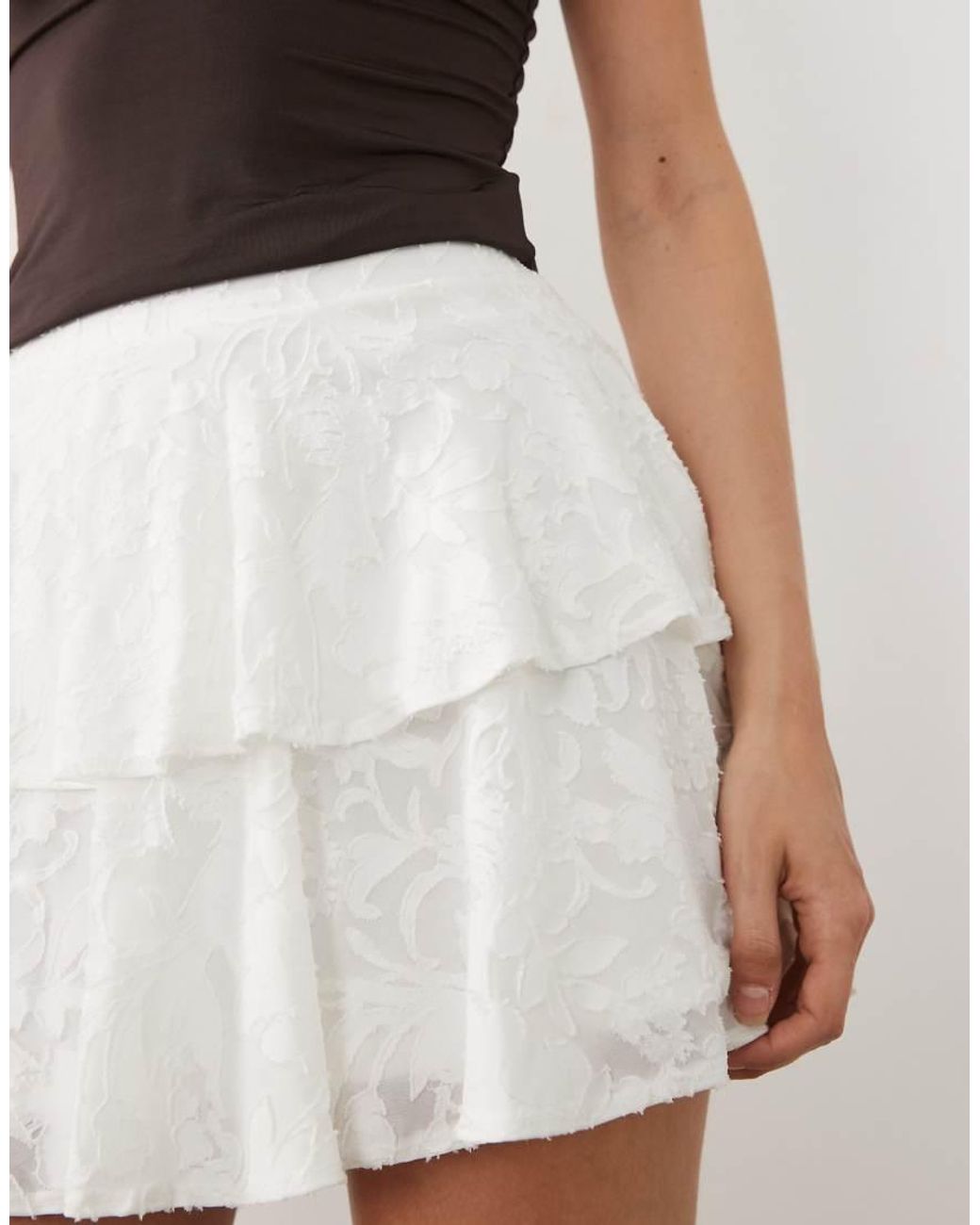 Miss Selfridge White Burnout Layered Rara Mini Skirt