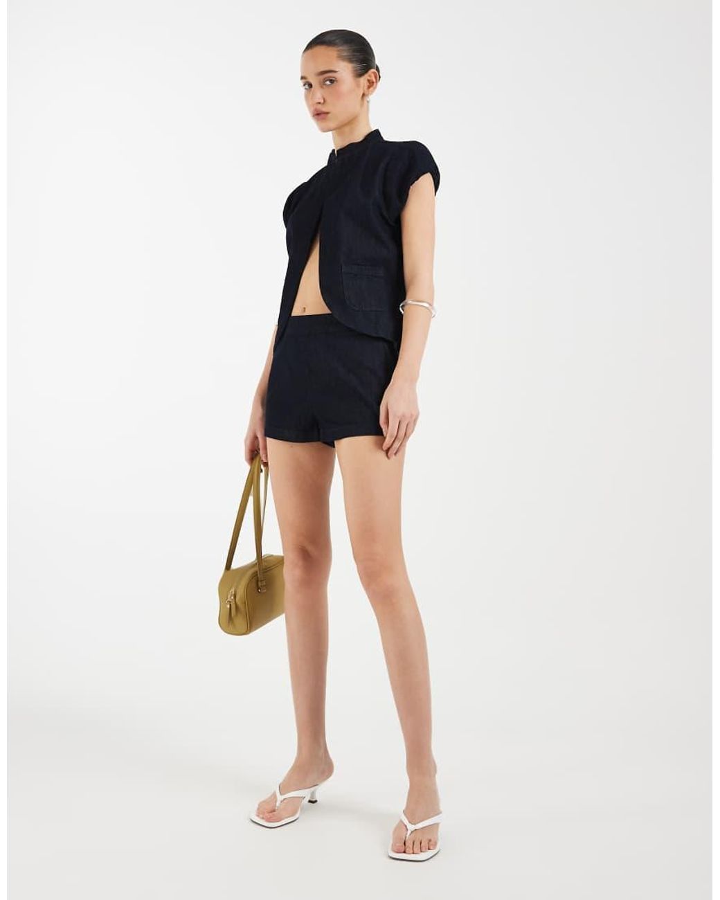 Motel Blue Alita Mini Denim Shorts With Buttons
