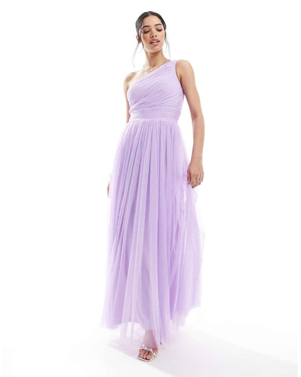 LACE & BEADS Purple Bridesmaid One Shoulder Maxi Dress