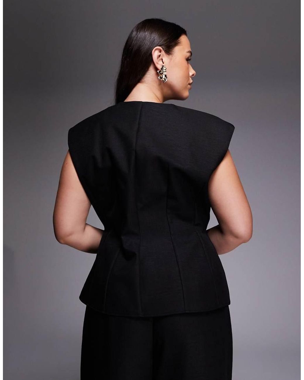 ASOS Black Curve Co-Ord Cinched Waistcoat With Linen
