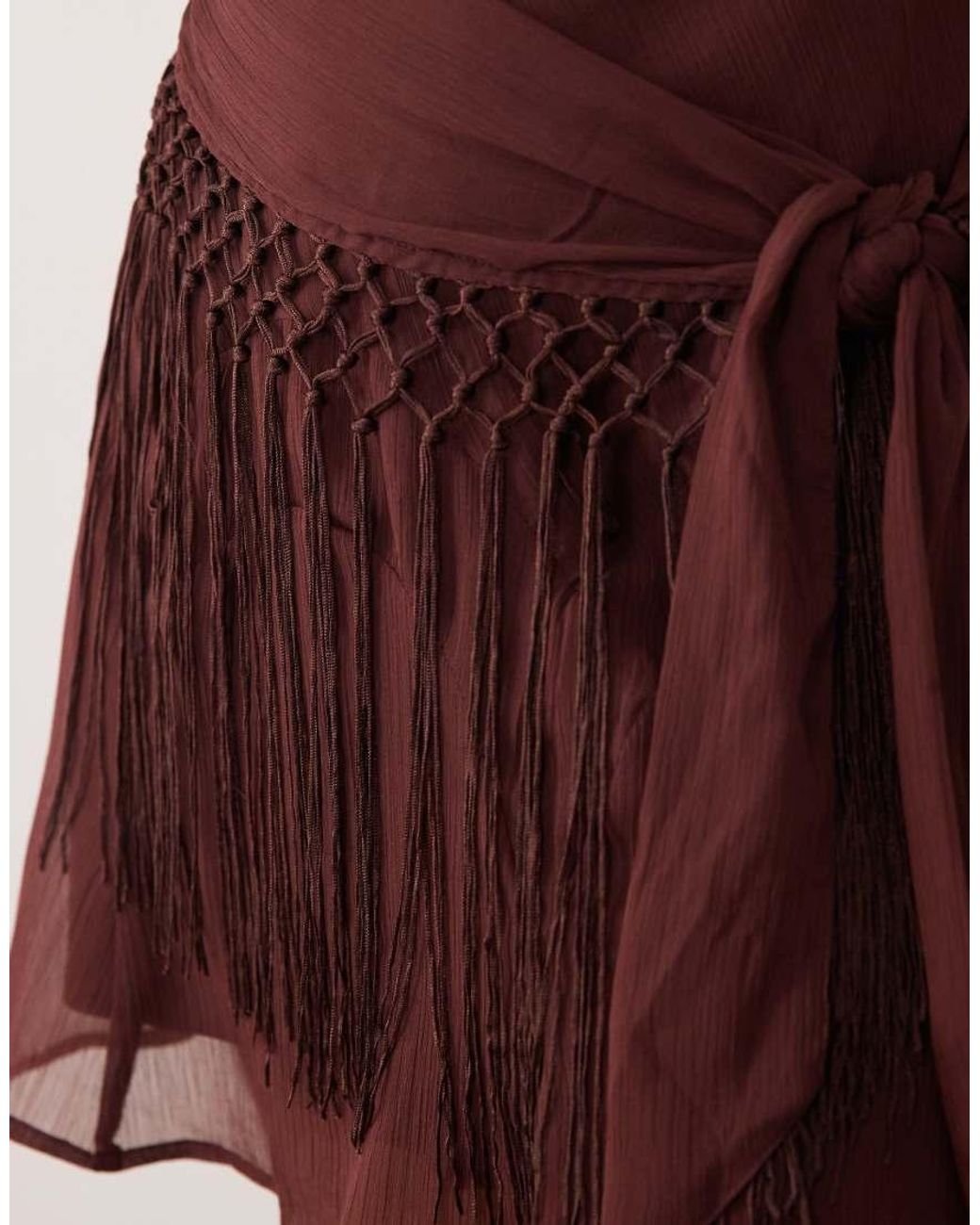 ASOS Brown Chiffon Draped Fringe Detail Mini Dress