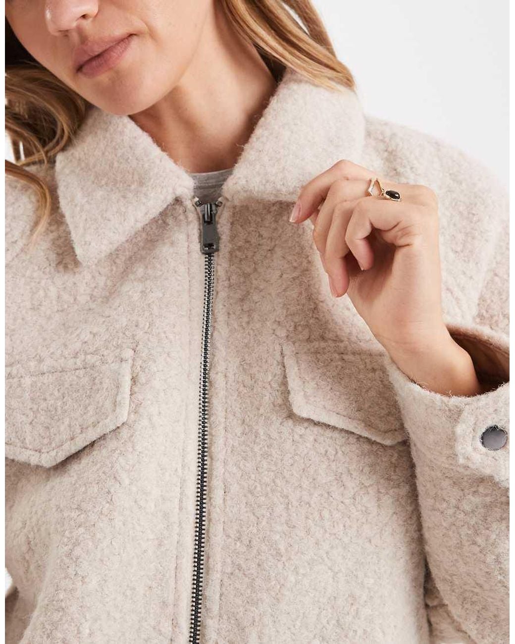 ONLY Natural Zip Thorugh Boucle Jacket