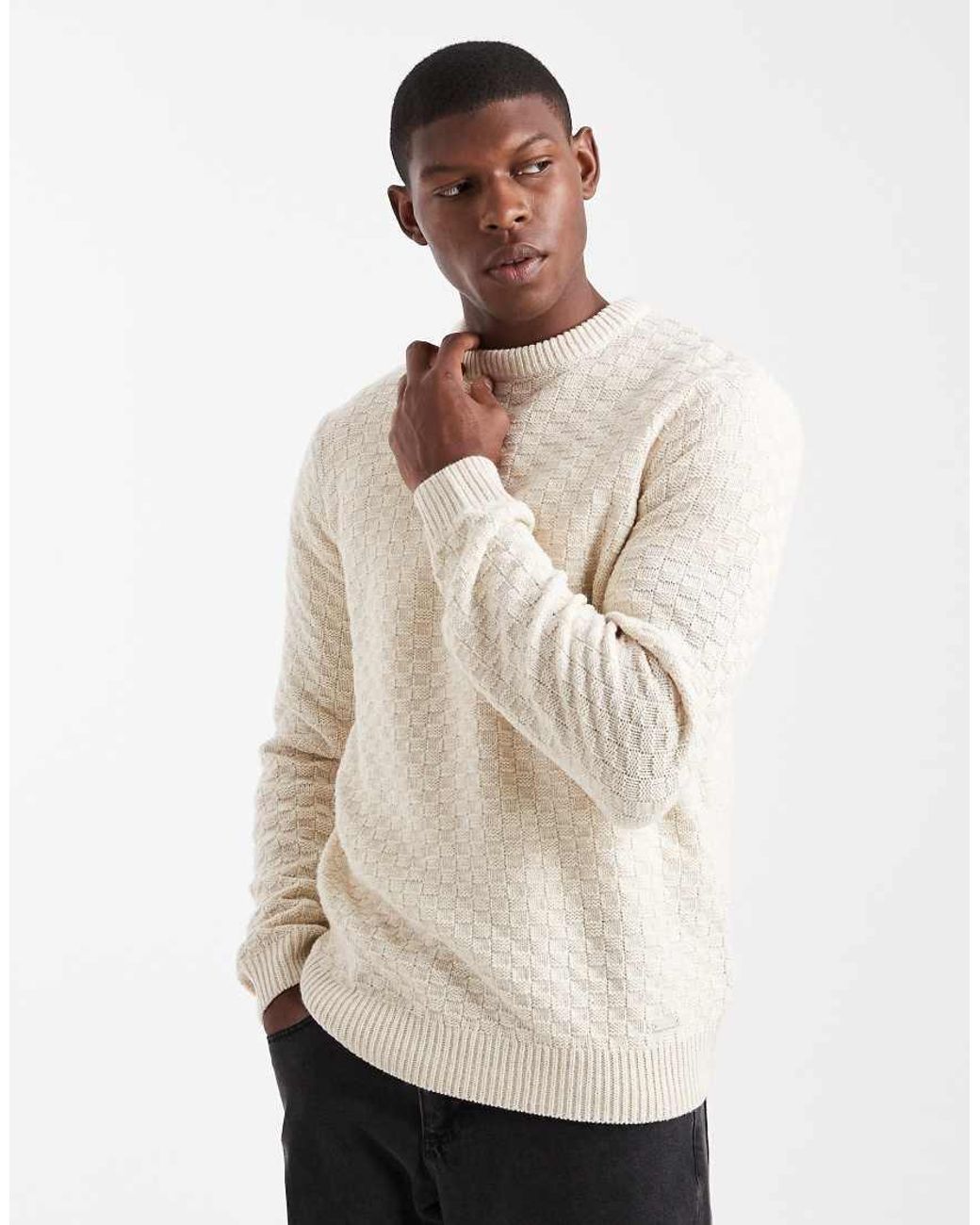 Threadbare Natural Crew Neck Textured Knitted Jumper for men