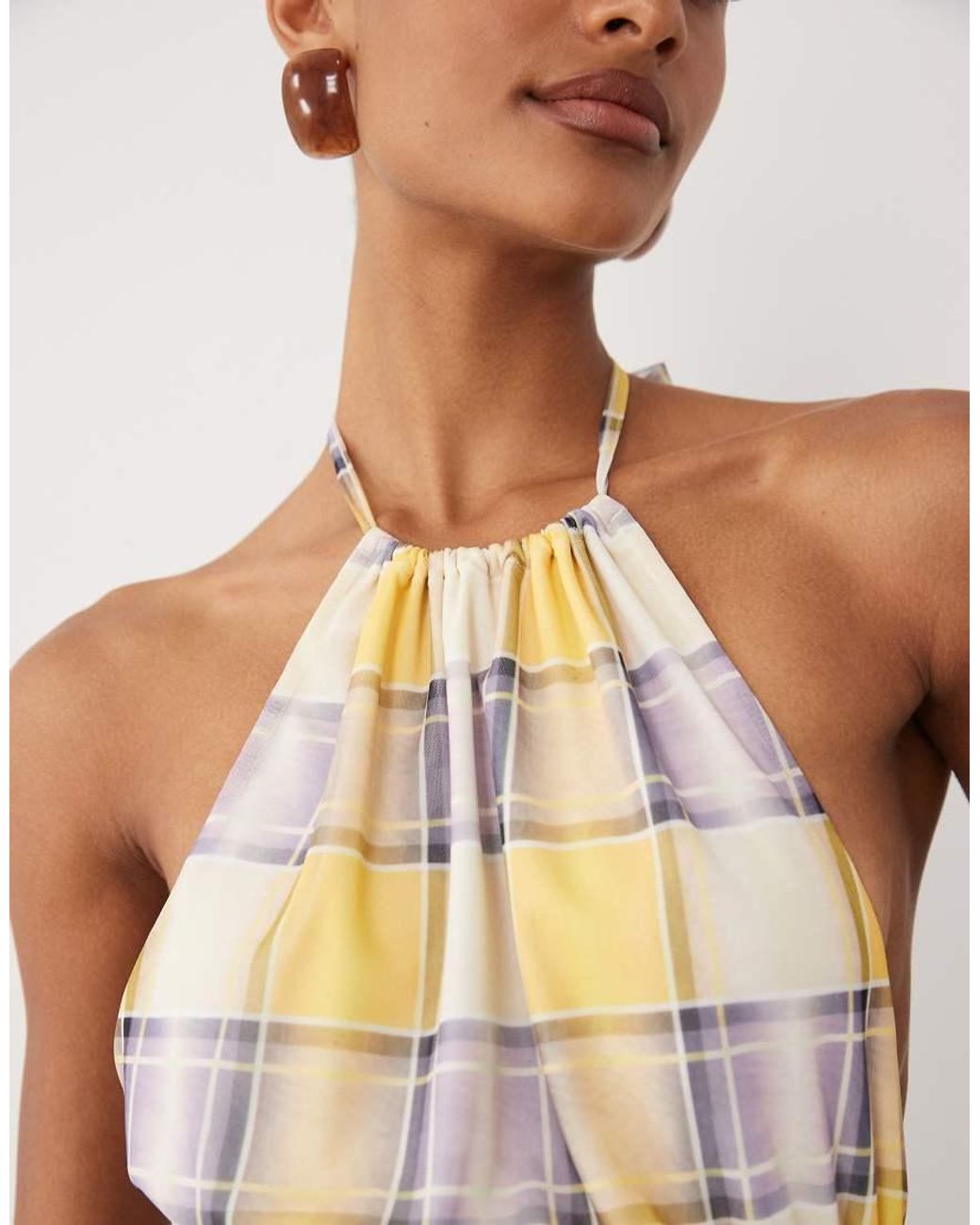 ASOS Multicolor Shirred Mesh Printed Halter Neck Top
