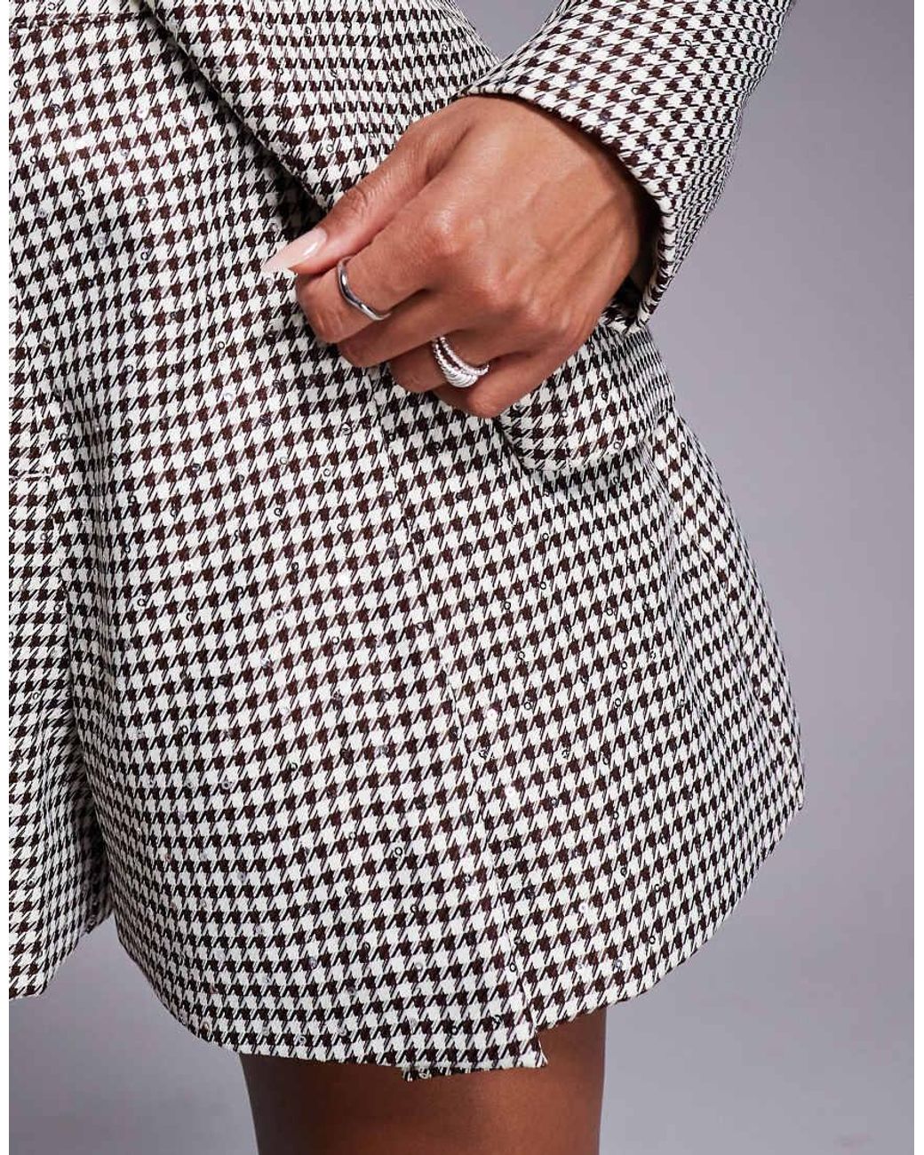 ASOS Gray Sequin Houndstooth Flippy Shorts