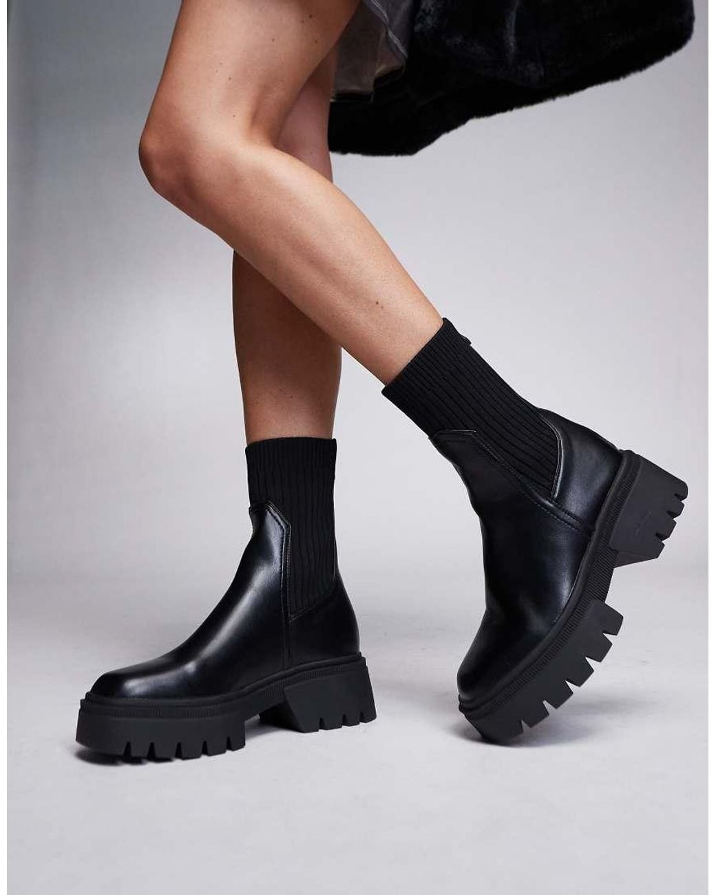 SIMMI Black Simmi London Malakai Sock Ankle Boot