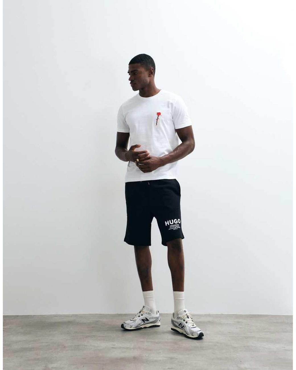 HUGO White Nomario Loose Fit Jersey Shorts for men