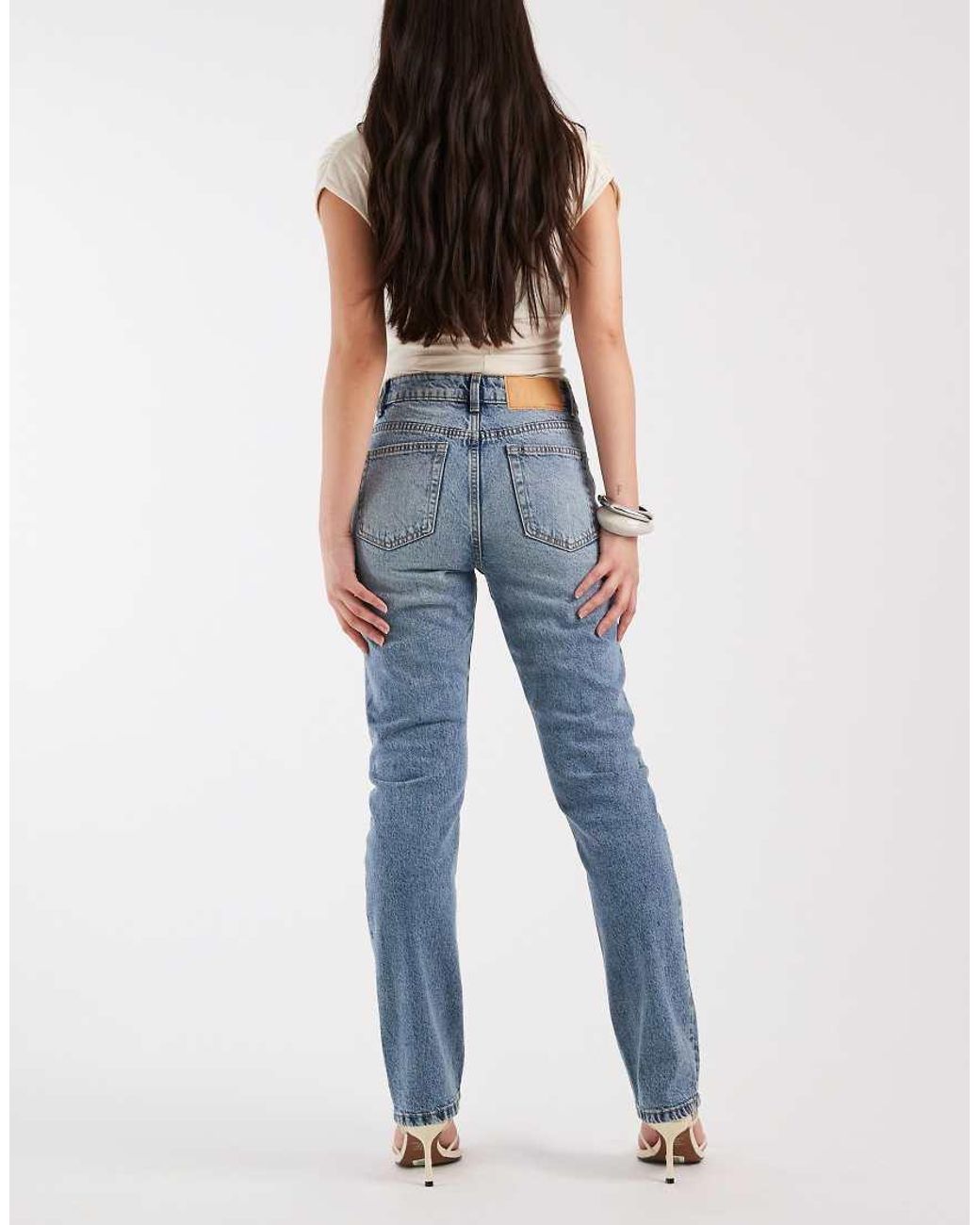 ASOS Blue High Waisted Slim Straight Jeans